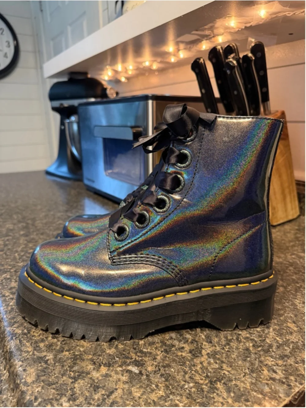 Dr Martens VEGAN MOLLY Iridescent RAINBOW PLATFORM BOOTS